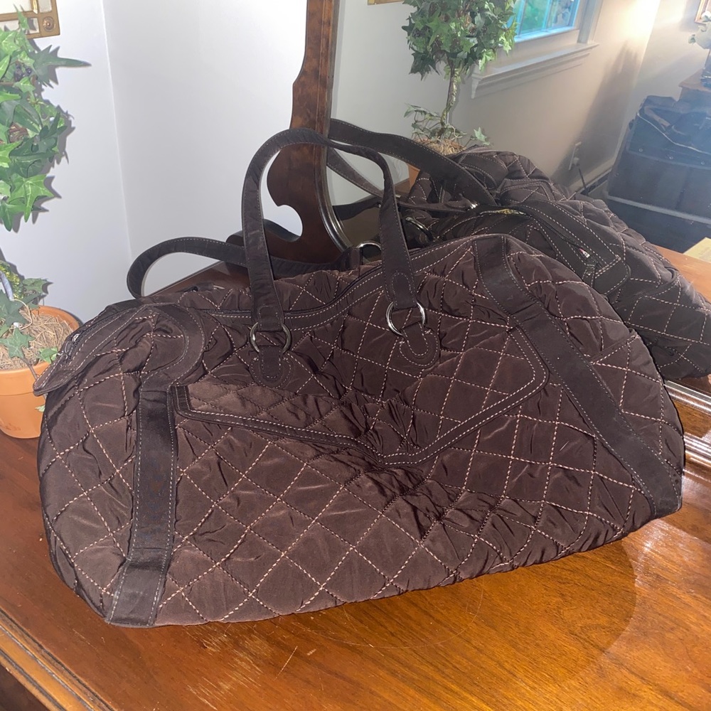 Vera Bradley quilted microfiber, Brown tote overnight bag